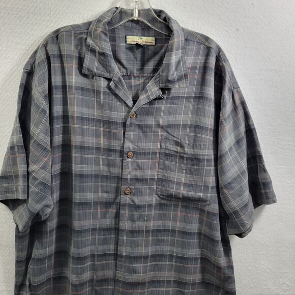 Tommy Bahama 100% Silk Gray Plaid Button Front Shirt Size XL 62324-0828 - Picture 2 of 5